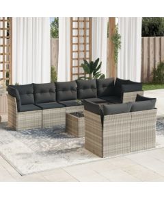 vidaXL vidaXL 9-cz. zestaw mebli ogrodowych, poduszki, jasnoszary polirattan Dārza mēbeļu komplekti