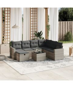 vidaXL vidaXL 8-cz. zestaw mebli ogrodowych, poduszki, jasnoszary polirattan Dārza mēbeļu komplekti