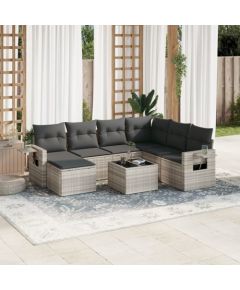 vidaXL vidaXL 8-cz. zestaw mebli ogrodowych, poduszki, jasnoszary polirattan Dārza mēbeļu komplekti