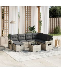 vidaXL vidaXL 8-cz. zestaw mebli ogrodowych, poduszki, jasnoszary polirattan Dārza mēbeļu komplekti