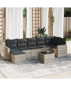 vidaXL vidaXL 8-cz. zestaw mebli ogrodowych, poduszki, jasnoszary polirattan Dārza mēbeļu komplekti