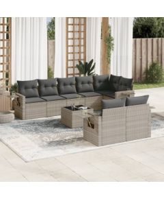 vidaXL vidaXL 9-cz. zestaw mebli ogrodowych, poduszki, jasnoszary polirattan Dārza mēbeļu komplekti