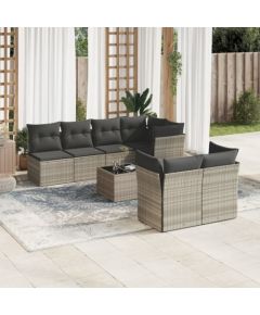 vidaXL vidaXL 8-cz. zestaw mebli ogrodowych, poduszki, jasnoszary polirattan Dārza mēbeļu komplekti