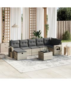 vidaXL vidaXL 8-cz. zestaw mebli ogrodowych, poduszki, jasnoszary polirattan Dārza mēbeļu komplekti