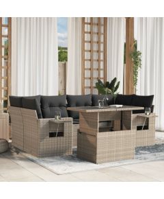 vidaXL vidaXL 7-cz. zestaw wypoczynkowy do ogrodu, z poduszkami, jasnoszary Dārza mēbeļu komplekti