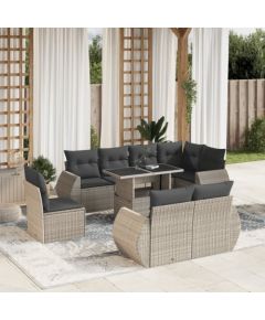 vidaXL vidaXL 9-cz. zestaw mebli ogrodowych, poduszki, jasnoszary polirattan Dārza mēbeļu komplekti