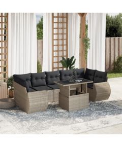 vidaXL vidaXL 8-cz. zestaw mebli ogrodowych, poduszki, jasnoszary polirattan Dārza mēbeļu komplekti