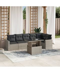 vidaXL vidaXL 7-cz. zestaw wypoczynkowy do ogrodu, z poduszkami, jasnoszary Dārza mēbeļu komplekti