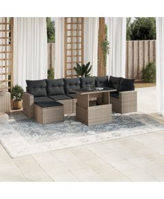 vidaXL vidaXL 8-cz. zestaw mebli ogrodowych, poduszki, jasnoszary polirattan Dārza mēbeļu komplekti