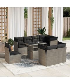 vidaXL vidaXL 9-cz. zestaw mebli ogrodowych, poduszki, jasnoszary polirattan Dārza mēbeļu komplekti