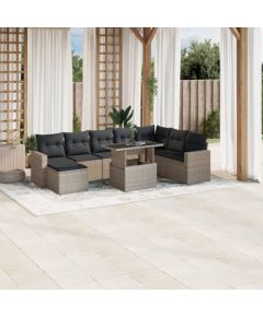 vidaXL vidaXL 9-cz. zestaw mebli ogrodowych, poduszki, jasnoszary polirattan Dārza mēbeļu komplekti