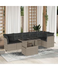 vidaXL vidaXL 7-cz. zestaw wypoczynkowy do ogrodu, z poduszkami, jasnoszary Dārza mēbeļu komplekti