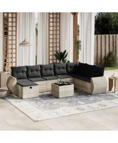 vidaXL vidaXL 9-cz. zestaw mebli ogrodowych, poduszki, jasnoszary polirattan Dārza mēbeļu komplekti