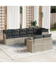 vidaXL vidaXL 9-cz. zestaw mebli ogrodowych, poduszki, jasnoszary polirattan Dārza mēbeļu komplekti