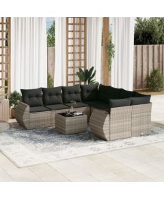 vidaXL vidaXL 9-cz. zestaw mebli ogrodowych, poduszki, jasnoszary polirattan Dārza mēbeļu komplekti