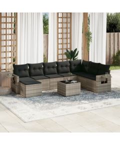 vidaXL vidaXL 9-cz. zestaw mebli ogrodowych, poduszki, jasnoszary polirattan Dārza mēbeļu komplekti