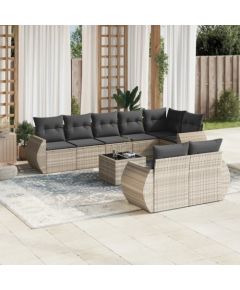 vidaXL vidaXL 9-cz. zestaw mebli ogrodowych, poduszki, jasnoszary polirattan Dārza mēbeļu komplekti