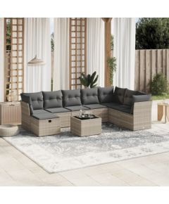 vidaXL vidaXL 9-cz. zestaw mebli ogrodowych, poduszki, jasnoszary polirattan Dārza mēbeļu komplekti