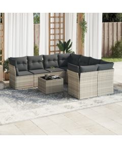 vidaXL vidaXL 9-cz. zestaw mebli ogrodowych, poduszki, jasnoszary polirattan Dārza mēbeļu komplekti