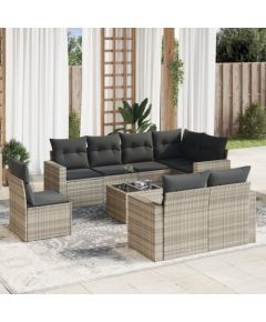 vidaXL vidaXL 9-cz. zestaw mebli ogrodowych, poduszki, jasnoszary polirattan Dārza mēbeļu komplekti