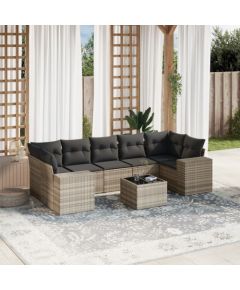 vidaXL vidaXL 8-cz. zestaw mebli ogrodowych, poduszki, jasnoszary polirattan Dārza mēbeļu komplekti