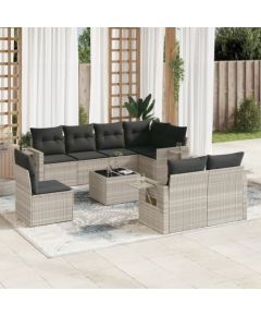 vidaXL vidaXL 9-cz. zestaw mebli ogrodowych, poduszki, jasnoszary polirattan Dārza mēbeļu komplekti