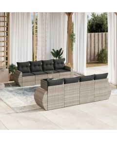 vidaXL vidaXL 9-cz. zestaw mebli ogrodowych, poduszki, jasnoszary polirattan Dārza mēbeļu komplekti