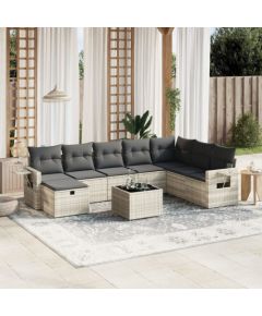 vidaXL vidaXL 9-cz. zestaw mebli ogrodowych, poduszki, jasnoszary polirattan Dārza mēbeļu komplekti