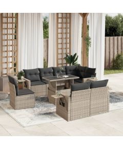 vidaXL vidaXL 9-cz. zestaw mebli ogrodowych, poduszki, jasnoszary polirattan Dārza mēbeļu komplekti