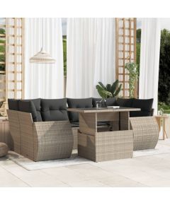 vidaXL vidaXL 7-cz. zestaw wypoczynkowy do ogrodu, z poduszkami, jasnoszary Dārza mēbeļu komplekti