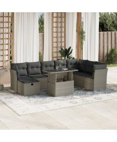 vidaXL vidaXL 9-cz. zestaw mebli ogrodowych, poduszki, jasnoszary polirattan Dārza mēbeļu komplekti