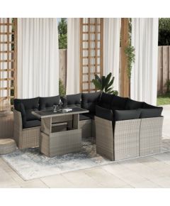 vidaXL vidaXL 9-cz. zestaw mebli ogrodowych, poduszki, jasnoszary polirattan Dārza mēbeļu komplekti