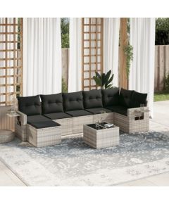 vidaXL vidaXL 8-cz. zestaw mebli ogrodowych, poduszki, jasnoszary polirattan Dārza mēbeļu komplekti