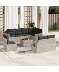 vidaXL vidaXL 9-cz. zestaw mebli ogrodowych, poduszki, jasnoszary polirattan Dārza mēbeļu komplekti