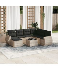 vidaXL vidaXL 8-cz. zestaw mebli ogrodowych, poduszki, jasnoszary polirattan Dārza mēbeļu komplekti