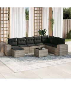 vidaXL vidaXL 9-cz. zestaw mebli ogrodowych, poduszki, jasnoszary polirattan Dārza mēbeļu komplekti