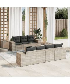 vidaXL vidaXL 8-cz. zestaw mebli ogrodowych, poduszki, jasnoszary polirattan Dārza mēbeļu komplekti