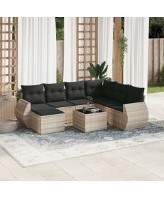 vidaXL vidaXL 8-cz. zestaw mebli ogrodowych, poduszki, jasnoszary polirattan Dārza mēbeļu komplekti