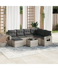 vidaXL vidaXL 8-cz. zestaw mebli ogrodowych, poduszki, jasnoszary polirattan Dārza mēbeļu komplekti