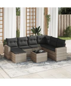 vidaXL vidaXL 8-cz. zestaw mebli ogrodowych, poduszki, jasnoszary polirattan Dārza mēbeļu komplekti