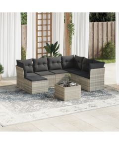 vidaXL vidaXL 8-cz. zestaw mebli ogrodowych, poduszki, jasnoszary polirattan Dārza mēbeļu komplekti