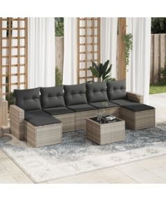 vidaXL vidaXL 8-cz. zestaw mebli ogrodowych, poduszki, jasnoszary polirattan Dārza mēbeļu komplekti