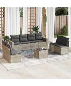 vidaXL vidaXL 9-cz. zestaw mebli ogrodowych, poduszki, jasnoszary polirattan Dārza mēbeļu komplekti