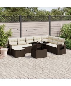 vidaXL vidaXL 9-cz. zestaw mebli ogrodowych z poduszkami, brązowy, polirattan Dārza mēbeļu komplekti