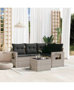 vidaXL vidaXL 5-cz. zestaw mebli do ogrodu, poduszki, jasnoszary rattan PE Dārza mēbeļu komplekti