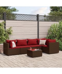 vidaXL VidaXL 6 Piece Patio Lounge Set with Cushions Brown Poly Rattan Dārza mēbeļu komplekti