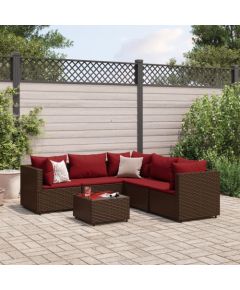 vidaXL VidaXL 6 Piece Patio Lounge Set with Cushions Brown Poly Rattan Dārza mēbeļu komplekti
