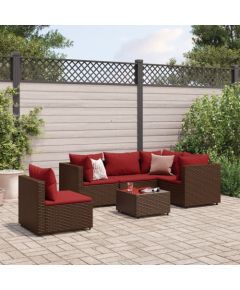vidaXL VidaXL 6 Piece Patio Lounge Set with Cushions Brown Poly Rattan Dārza mēbeļu komplekti