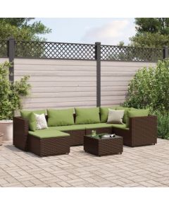 vidaXL VidaXL 7 Piece Patio Lounge Set with Cushions Brown Poly Rattan Dārza mēbeļu komplekti
