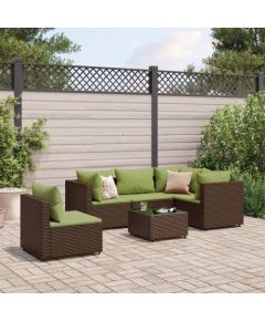 vidaXL VidaXL 6 Piece Patio Lounge Set with Cushions Brown Poly Rattan Dārza mēbeļu komplekti
